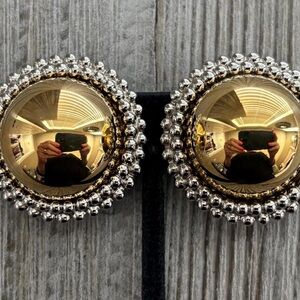 Gold and Silver Bead Dome Clip-On vintage Earrings